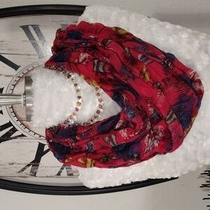 Multi color sheer feather print scarf